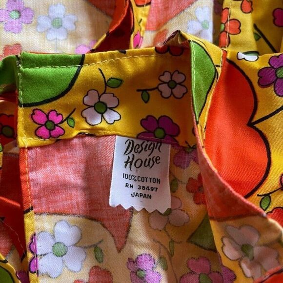 Vintage 1970s Womens Retro Psychedelic Floral Mid Mod Apron Open Back Top Sz M - Picture 2 of 7